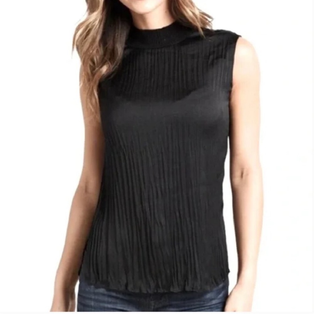 Vince black plisse mock neck shell blouse top Size S
